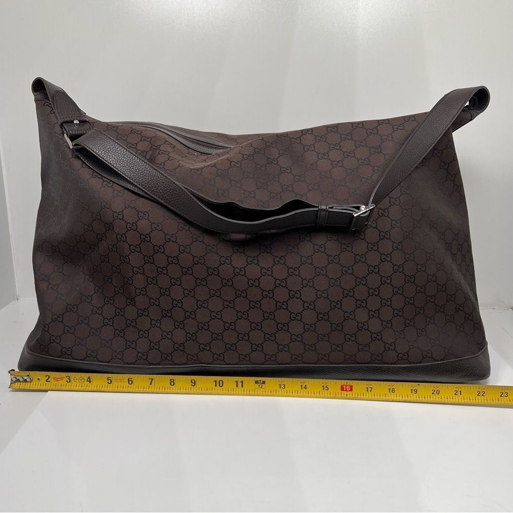 Gucci Monogram GG Nylon Boston Duffle Travel Bag Leather Brown 2Way105669 - Picture 13 of 15